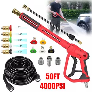 High Pressure 4000PSI Car Power Washer Gun Spray Wand Lance Nozzle 50FT Hose Kit - Picture 1 of 17