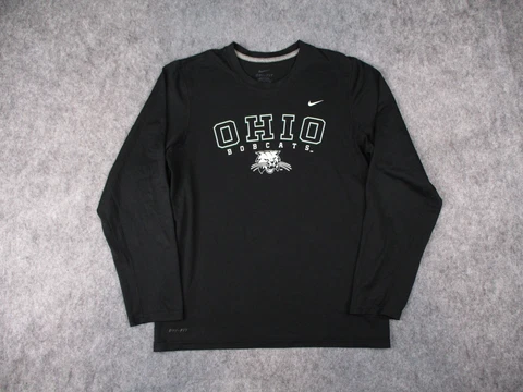 Ohio Bobcats Shirt Mens Small Black Nike Dri Fit Long Sleeve University Adult Cover