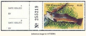 Estampilla de trucha D2K de Wisconsin 1986 $3.25 con pestaña izquierda - Imagen 1 de 1