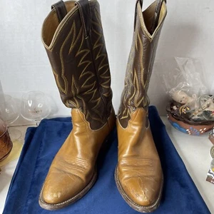 Nocona Leather Tan Cowboy Boots Men's? Size 8 D Vintage? - Picture 1 of 12
