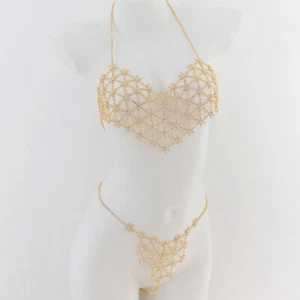Body Chain Women Beach Sexy Full Diamond Rhinestone Bikini Bra Chain Set - Picture 1 of 11