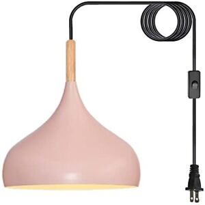 Pink Hanging Ceiling Light Adjustable Metal Plugin Pendant Light for Living Room