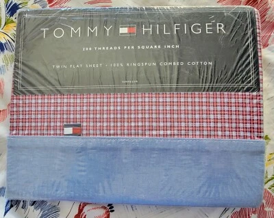 NUEVO - Sábana plana Tommy Hilfiger con diseño a cuadros rojos, blancos y azules Foto 1 de 4