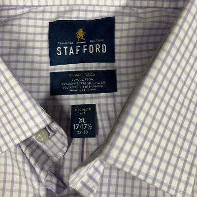 Stafford Shirt Mens 17-17.5 32-33 Smart Tech Shirt White/Orchid CheckPerformance - Image 1 of 4