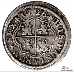 Spain Felipe V 1 Real 1726 A Madrid - Silver MBC 1532 - Picture 1 of 2
