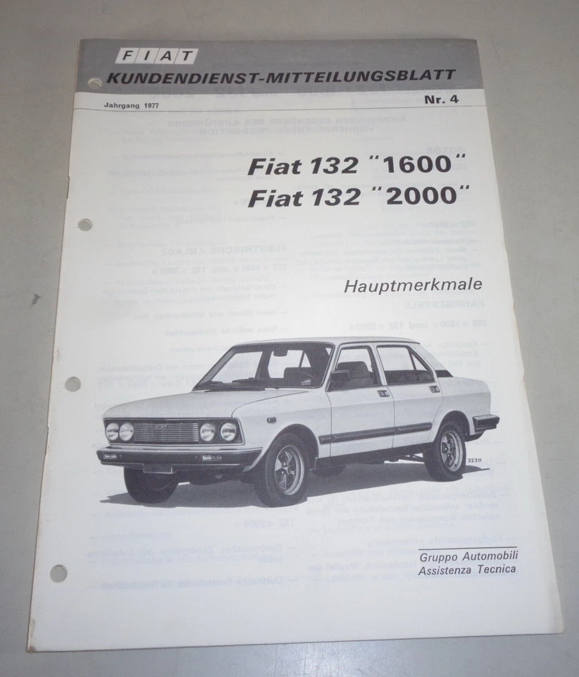 Manual de Taller Fiat 132 1600/2000 Características Principales + Datos 04/1977 - Imagen 1 de 1