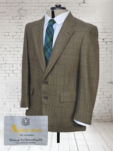 Aquascutum London 100% Alpaca Wool Sports Coat Blazer Windowpane Brown Mens 42R - Picture 1 of 19