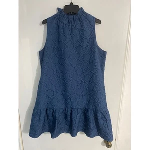 THML mini dress women’s size M blue textured floral embossed ruffle - Picture 1 of 6
