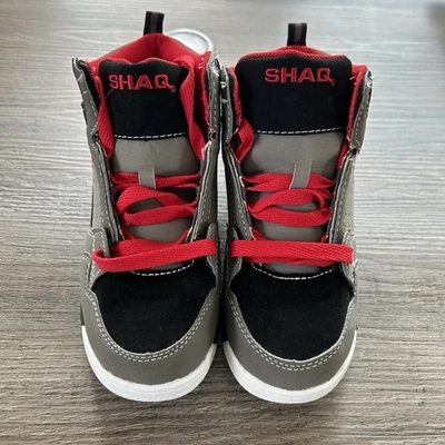 Shaq 鞋码 2 青少年男孩篮球运动鞋 高帮 红色 黑色 灰色 — 第 1/4 张图片
