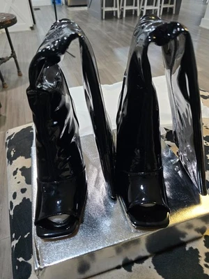 Botas hasta la rodilla para mujer Tacón alto Peep Toe Cremallera lateral Talla grande Tacón grueso Foto 1 de 4