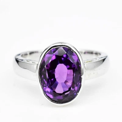 Anello in argento sterling 925 con zaffiro viola-rosa naturale da 6,40... - Immagine 1 di 4