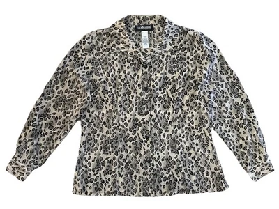 Sag Harbor Petite 豹纹衬衫女式 12 灰色纽扣前轻便 — 第 1/4 张图片