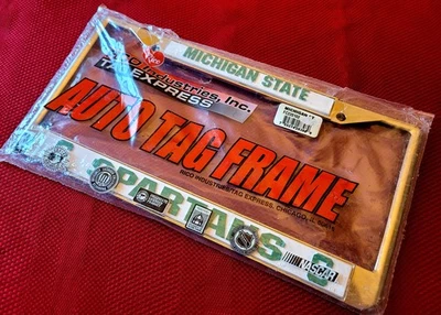 MICHIGAN STATE SPARTANS ~ MARCO DE MATRÍCULA METAL COLOR CROMO ~ NUEVO STOCK ANTIGUO Foto 1 de 3