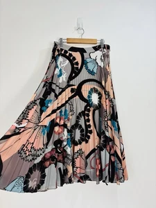 Gonna donna Reiss taglia 10 grigia nera pesca midi plissettata chiffon swing zip Lolita - Foto 1 di 9