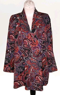 Kasper - Bold Paisley Stretch Open Front Jacket Duster - Women's Size Small - Image 1 of 4