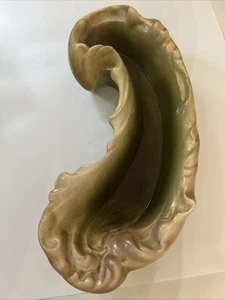 LANE & CO CALIF POTTERY 1958 GREEN GLAZED MCM CERAMIC WAVE FEATHER DISH BOWL VTG - Picture 1 of 13
