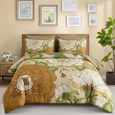  Juego Edredón Floral Talla Boho Flor Cama en Bolsa 7 Piezas y King Caqui Foto 1 de 4