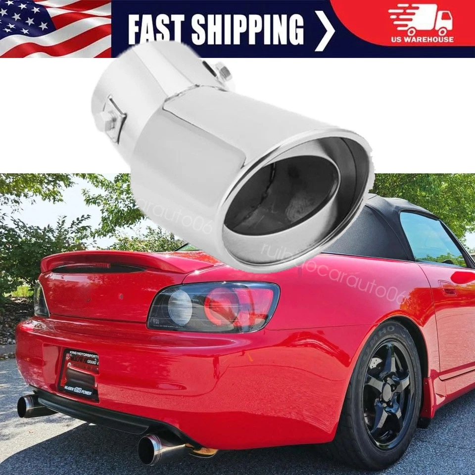1.5-2.1" Curved Car Exhaust Tip TailPipe Muffler Silver For Honda S2000 Foto 1 de 4
