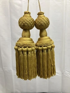 Gold Curtain Tassel Pair Luxurious Tassels Curtains Drapes Fringe 12" Long - Picture 1 of 7