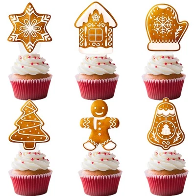 Gingerbread Theme Cupcake Toppers Christmas Gingerbread Man Party Decorations... - Image 1 of 4