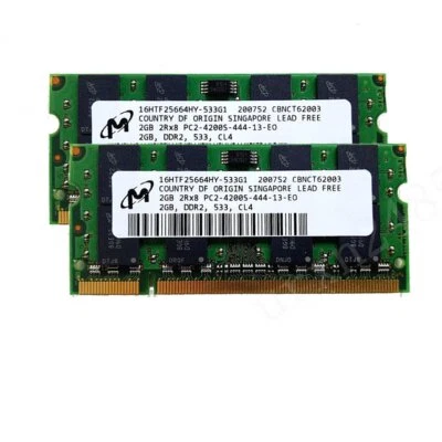 For Micron 4GB 2x 2GB DDR2 533MHz PC2-4200S 2Rx8 200Pin SO-DIMM LAPTOP Memory - Image 1 of 4