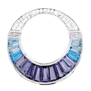 14k White Gold Natural Gemstone Iolite Topaz Cleopatra Diamond Pendant Jewelry - Picture 1 of 12