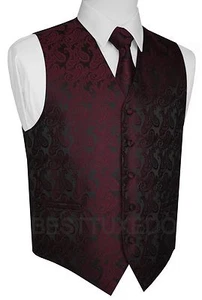 Men's Paisley Tuxedo Vest, Tie & Hankie Set Formal Wedding Prom Dress Homecoming - Picture 1 of 53