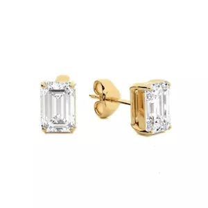 Pendiente de diamantes cultivados creado en laboratorio de 1,00 quilates corte esmeralda oro amarillo de 14 quilates - Imagen 1 de 8