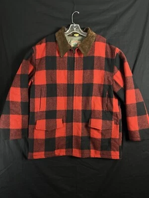 Chaqueta De Colección Adirondack Savile Row Lana/Cuero L Abrigo Rojo Búfalo Parka Caza Foto 1 de 4