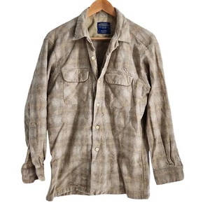 Pendleton Original Board Shirt Loop Button 100% Wool Men's M Neutral Beige Plaid - Picture 1 of 9