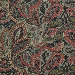 P Kaufman MILOS MERLOT Cotton Red Green Paisley Drapery Uph Print Fabric - Picture 1 of 1