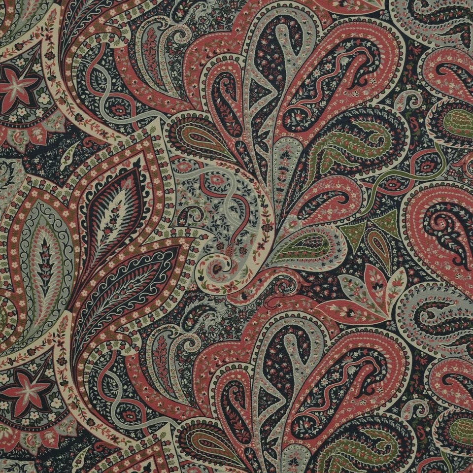 P Kaufman MILOS MERLOT Cotton Red Green Paisley Drapery Uph Print Fabric - Image 1 of 1