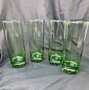 4- VTG Green Tanqueray Highball Barware Glasses 6 1/4 x 2.5 Retired Heavey Botto - Picture 1 of 10