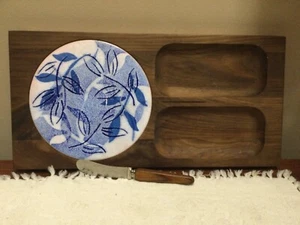 Vintage Mid Century Modern Ernest Sohn Walnut Wood & Ceramic tile Cheese Tray - Picture 1 of 4