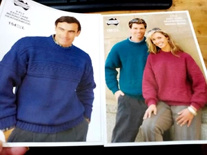 2 HEIRLOOM 8PLY MEN'S JUMPERS KNITTING PATTERN LEAFLETS NO. 154-130 - Picture 1 of 6