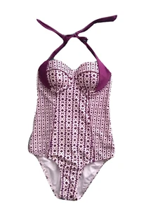 Swimming Costume Purple & White Patterned Halter Neck Swimsuit Size 8 10 - Picture 1 of 5