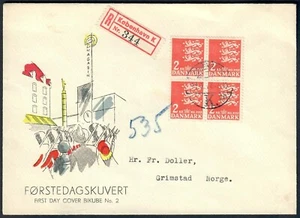 DINAMARCA. FDC 1947 11 de febrero. Brazos 2K, papel ordinario, bloque de 4 (PK1823) - Imagen 1 de 1