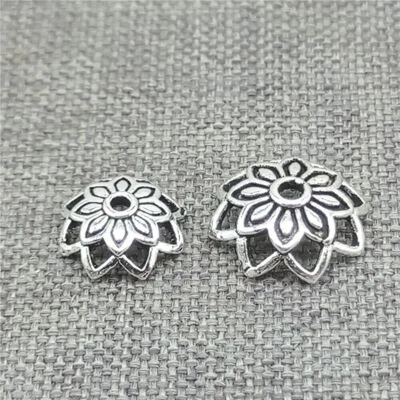 10pcs of 925 Sterling Silver Lotus Flower Bead Caps Spacer for Bracelet Necklace - image 1 of 4
