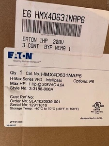 Gabinete EATON HMX4D631NAP6 AC VFD 1 Hp 208V 4.6A ver etiquetas Serie H-Max - Imagen 1 de 3