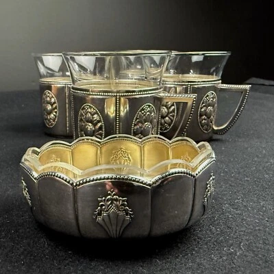Antique set of 4 WMF Art Nouveau Silver Tea Glass Holder with Tea Glass Insert - Image 1 of 4