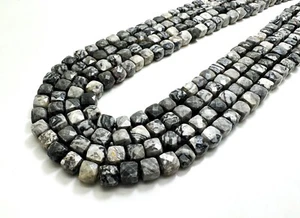 Cubo cuadrado facetado de jaspe de encaje loco gris natural 7 mm cuentas de piedras preciosas - PGS121 - Imagen 1 de 3