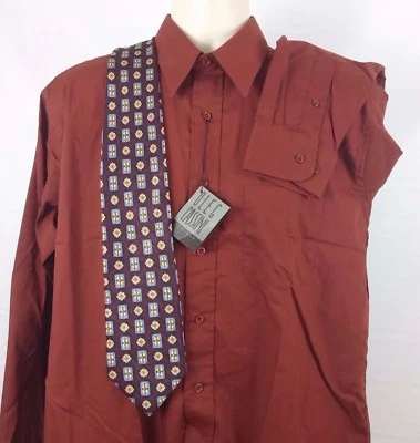 NUEVO CON ETIQUETAS OLEG CASSINI Camisa de Vestir Para Hombre Talla 16 34/35 Manga Larga Mezcla de Algodón Ladrillo Foto 1 de 4
