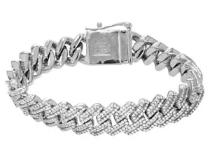 14mm Baguette VVS 10.6CT Real Diamond Miami Cuban Bracelet 8" 10K White Gold - Picture 1 of 4