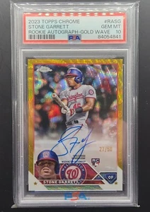 Autógrafo de novato Topps Chrome Stone Garrett 2023 #RASG GOLD WAVE #/50 PSA 10 - Imagen 1 de 1