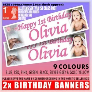 2x PERSONALISED PHOTO BANNER BANNERS BIRTHDAY CHRISTENING ANY EVENT PARTY EXPENS - Picture 1 of 30
