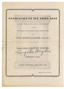 Langston HUGHES / Program Portrayals of the Finer Arts Classic Signed 1st ed - Picture 1 of 1