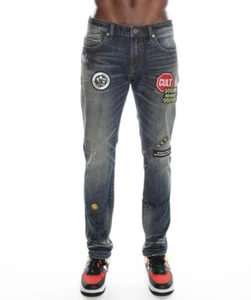 Jeans Cult of Individuality para hombre talla 30 con gráficos de retazos Denim ropa de calle NUEVO - Imagen 1 de 2