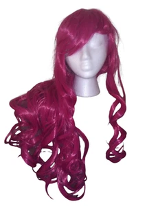 Rosa Langhaar Lockige Perücke 20 Zoll mit Pony Cosplay Kostüm Fuchsia Haar Perücke - Bild 1 von 8