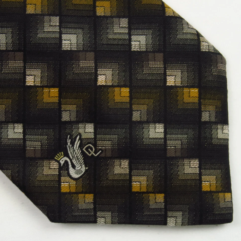 Vintage Don Loper Black Brown Gold Geometric Diamonds 57x3.75 Professional - Image 1 of 4