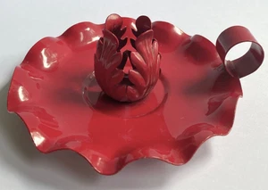 Candelabro vintage de metal pintado rojo agujero dedo bucle cono único hoja - Imagen 1 de 11